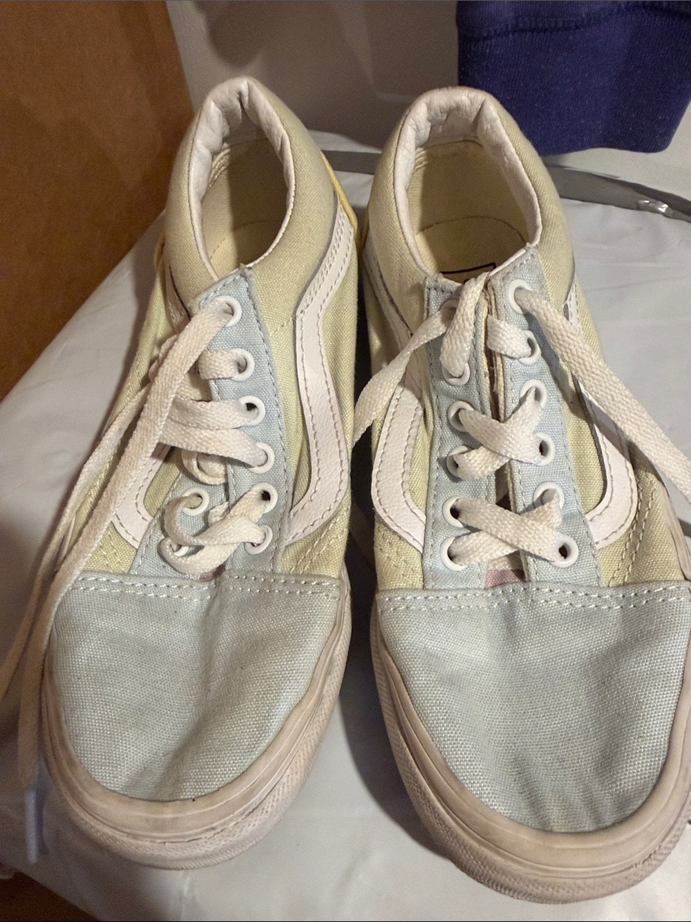 Vans Casual Low-Top Canvas Sneakers in Light Blue and Cream